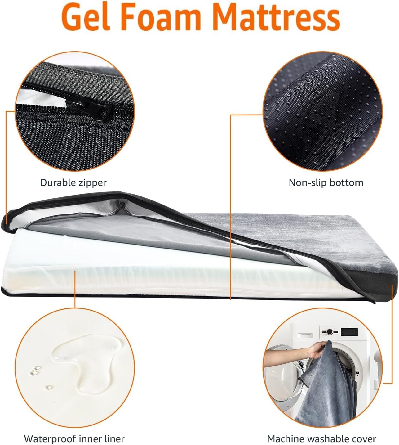 Amazon Basics Dog Bed with Cooling Gel Memory Foam, Pressure-Relief Support for Dogs up to 90lbs, Non-Slip Bottom, Machine Washable Cover, Extra Large Sized (41" x 29"), Grey