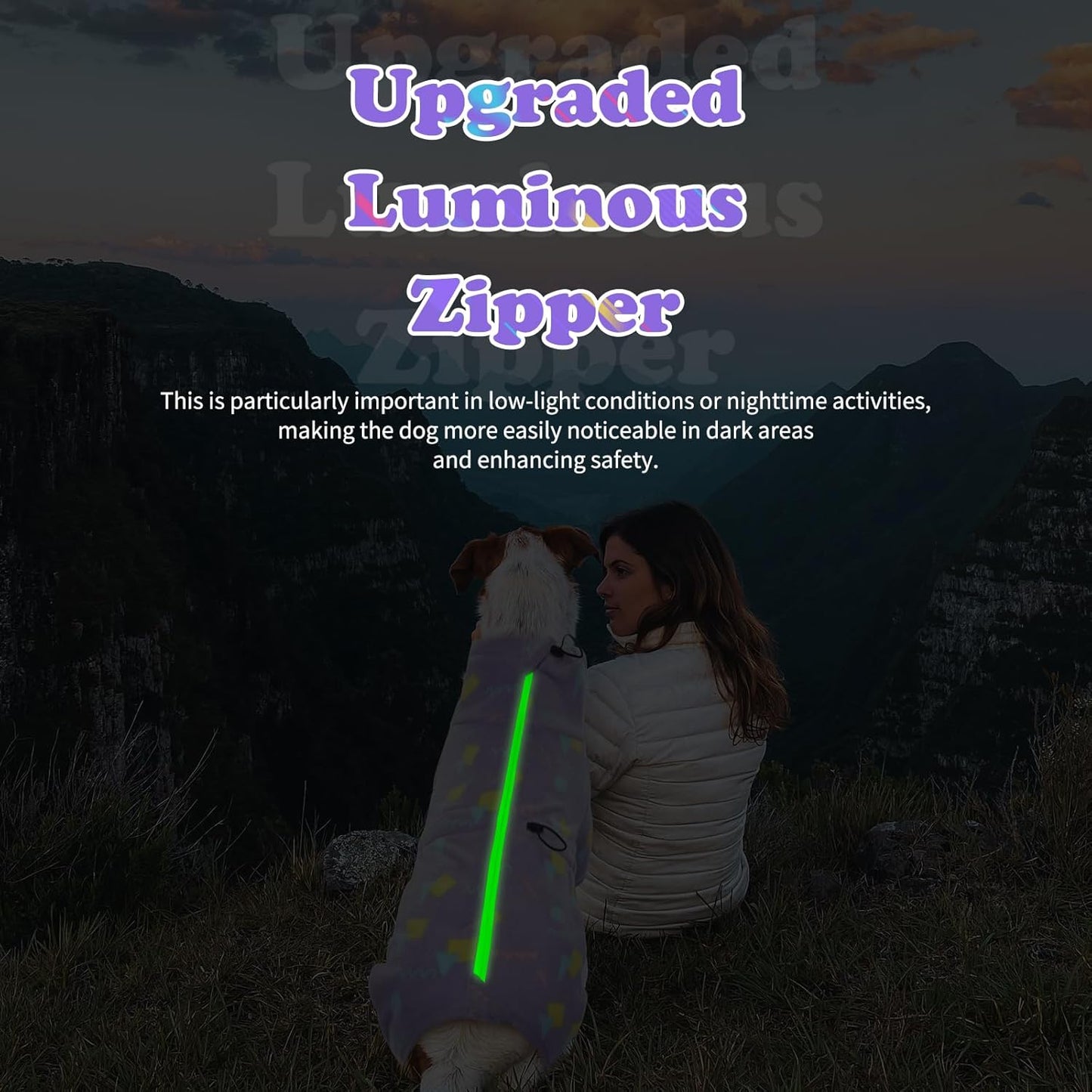 ROZKITCH Dog Jacket with Sleeves, Pet Windproof Warm Cold Weather Jacket Vest with Luminous Zipper, Jumpsuit Apparel Outfit Clothes for Small Medium Large Dog Geometry XS