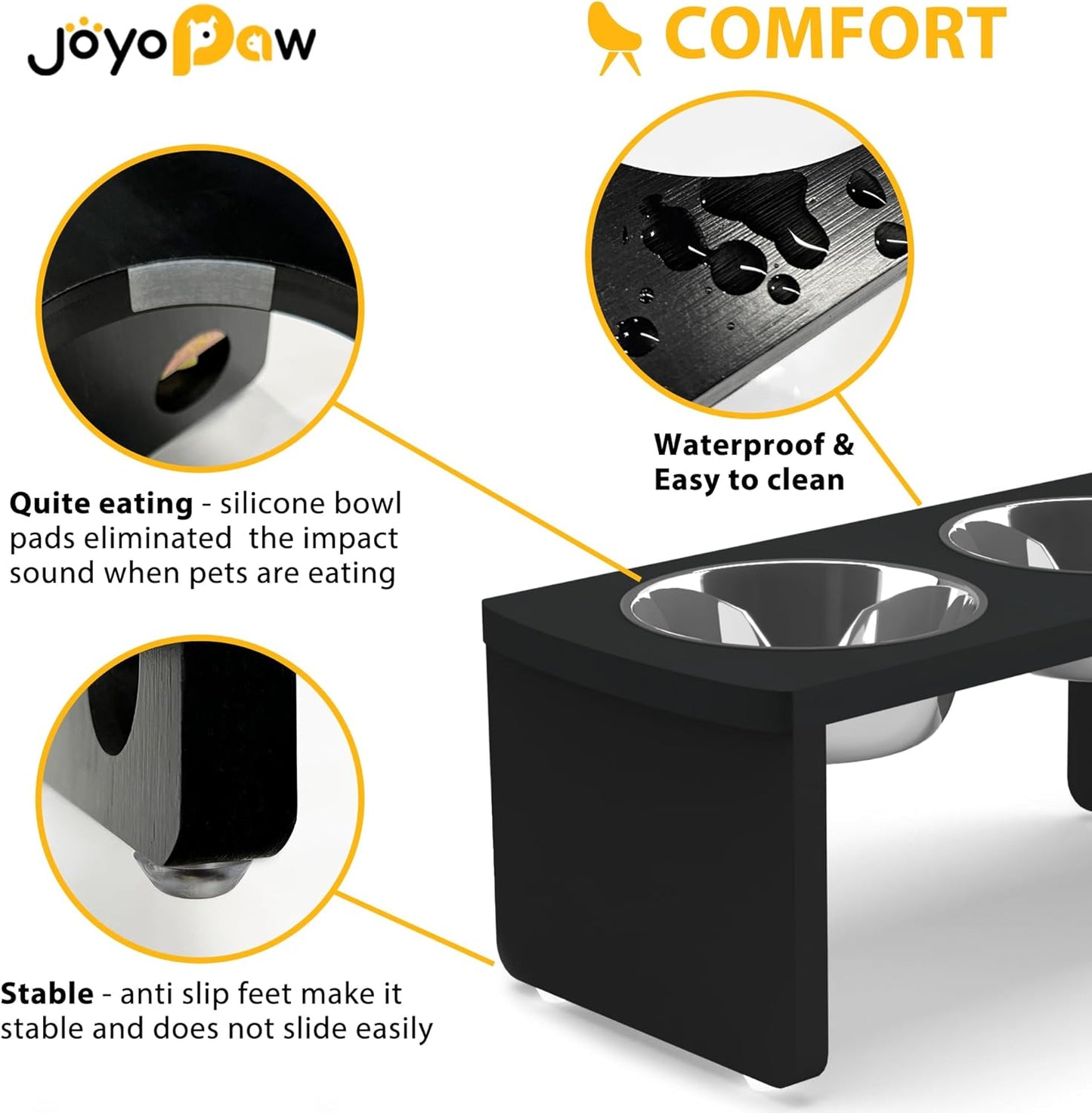 Elevated Dog Bowls, Bamboo Raised Dog Bowl for Medium Dogs, with 2 Stainless Steel Bowls (7'' Tall-30 oz Bowl)