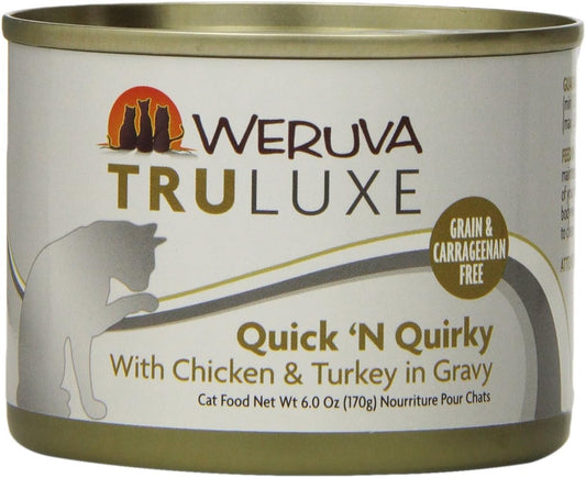 Weruva's TruLuxe Cat Food, Quick 'N Quirky with Chicken & Turkey in Gravy, 6oz Can (Pack of 24), Brown