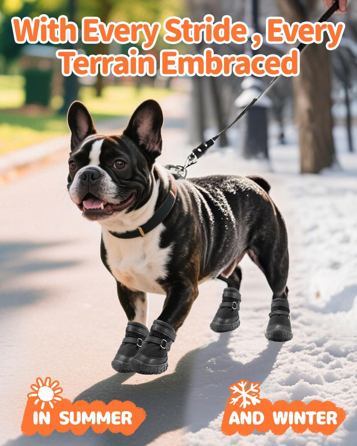 Dog Shoes for Small Dogs, Double Binding Straps Puppy Boots & Paw Protectors for Summer Hot Pavement, Winter Snow Dog Booties with Anti-Slip Rubber Soles for Beach Hardwood Floor Black Size 1