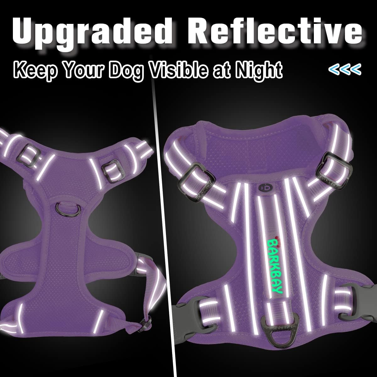 BARKBAY Dog Harness No Pull with ID Tag Pocket - Heavy Duty, Reflective, Easy Control for Large Dogs(Violet Purple,M)