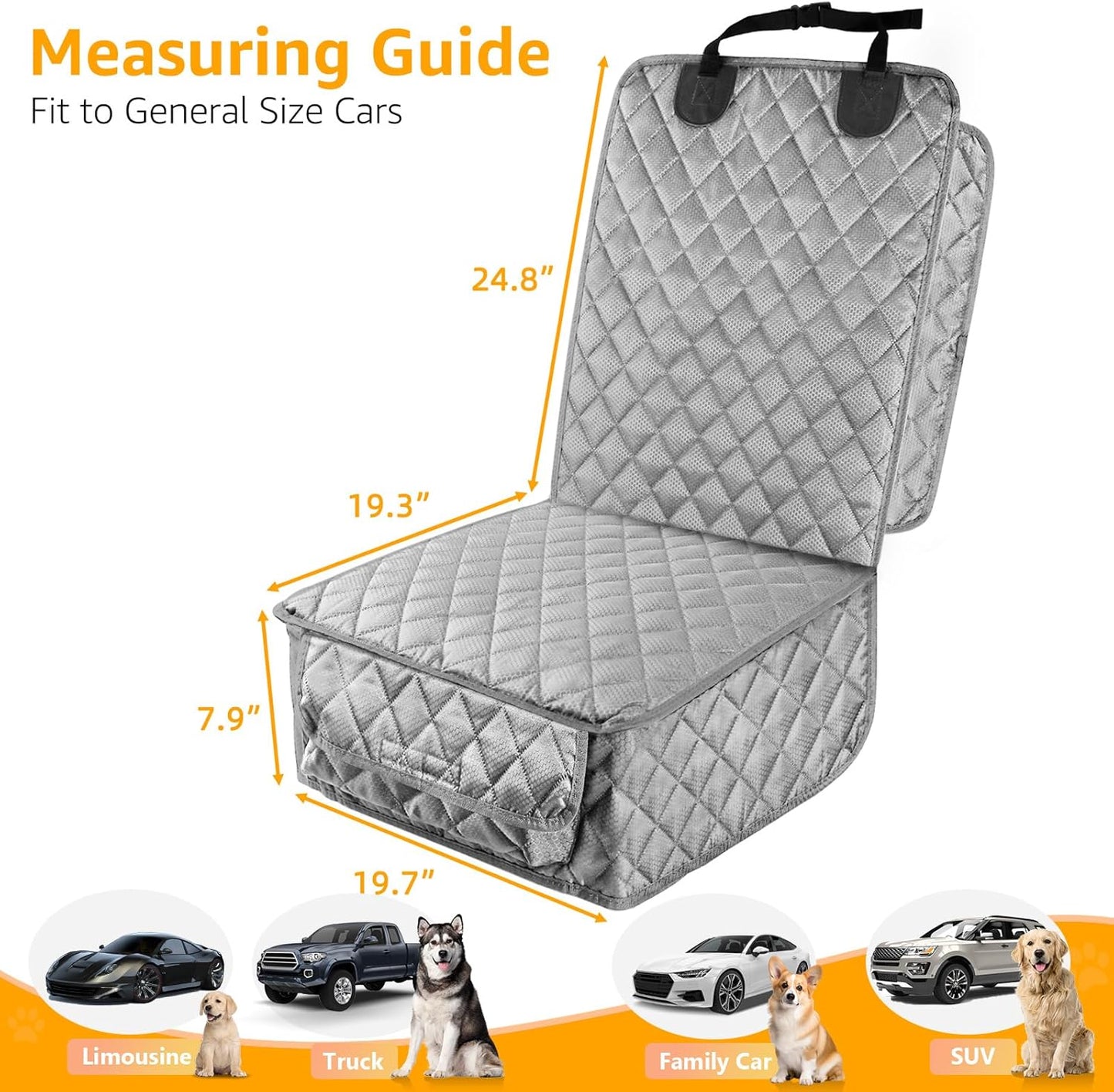 PETICON Waterproof Front Seat Car Cover 2 Pack, Full Protection Dog Car Seat Cover with Side Flaps, Nonslip Scratchproof Captain Chair Seat Cover Fits for Cars, Trucks, SUVs, Jeep, Gray (Gray)