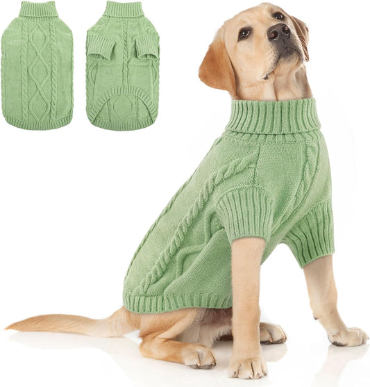 Queenmore XXL Dog Sweaters,Large Dog Sweater for Pitbull Doberman,Warm Turtleneck Knitted Big Pet Sweater for Male Femal Dogs,Extra Large Size Dogs Winter Clothes (Green,2XL)