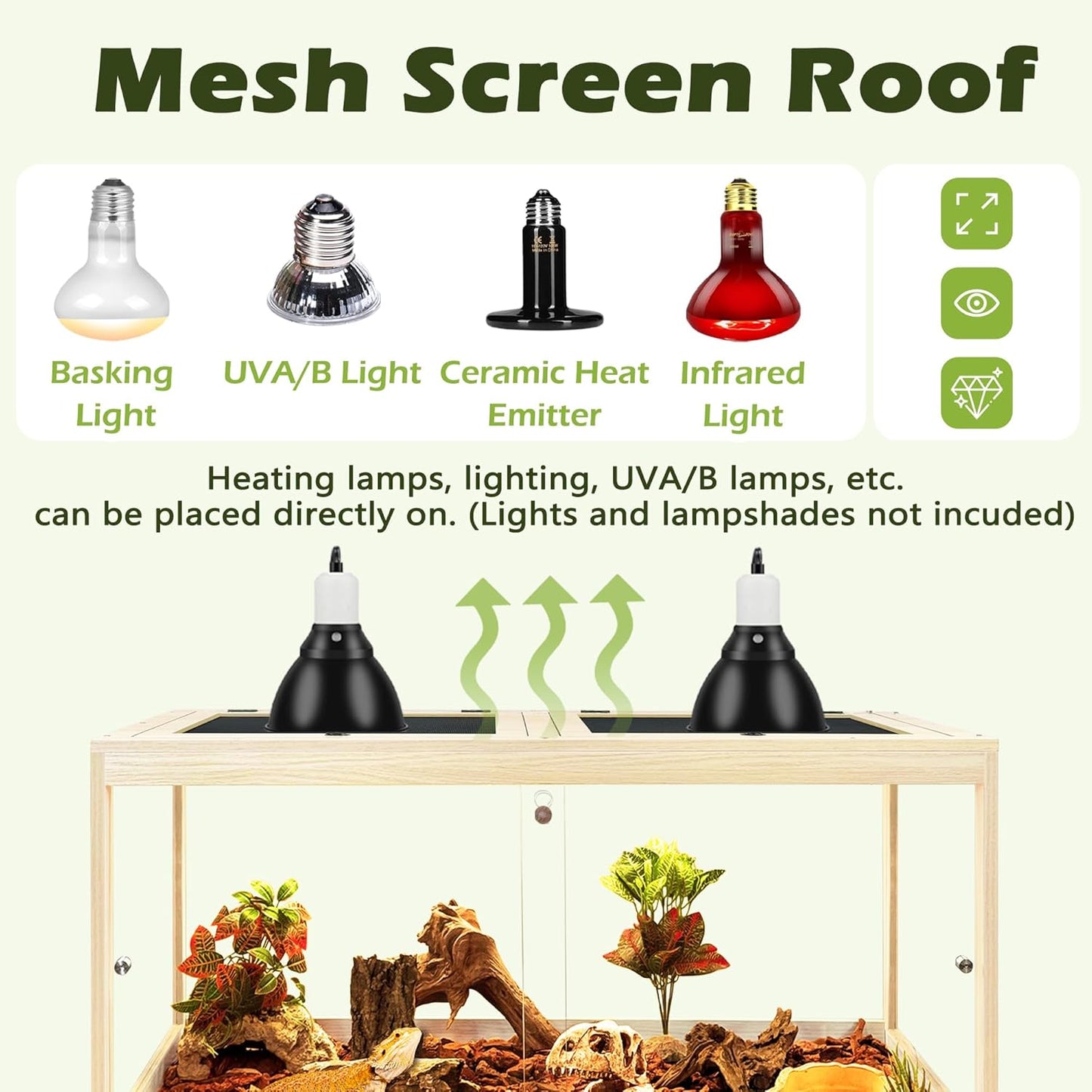 PROLEE Bearded Dragon Tank with Leg,Tempered Glass Lizard Tanks and Reptile Enclosure,Up to 78 Gallon Reptile Tank with Metal Mesh and Lockable Door for Snakes,Chameleon (Oak, 60Gallons,40inch)