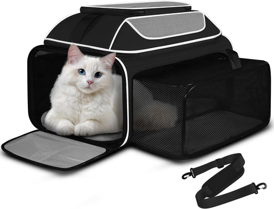Petskd Top and Side Expandable Pet Carrier 19x13x9 Inches Southwest Allegiant Airlines Approved, Soft-Sided Carrier for Small Dog Under 12 lbs and Large Cat Under 15 lbs(Black)