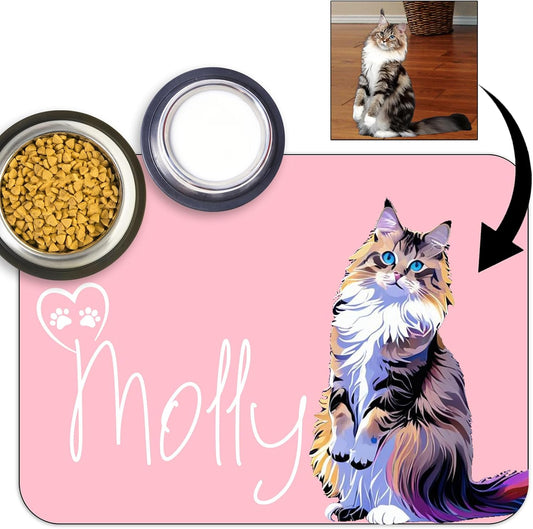 Personalized Dog Cat Feeding Mat Custom Pet Food Mat Waterproof Non-Slip Customized Puppy Name Photo Placemat Dish Rug Floor Protector Gifts for Pets Lover Pattern 5