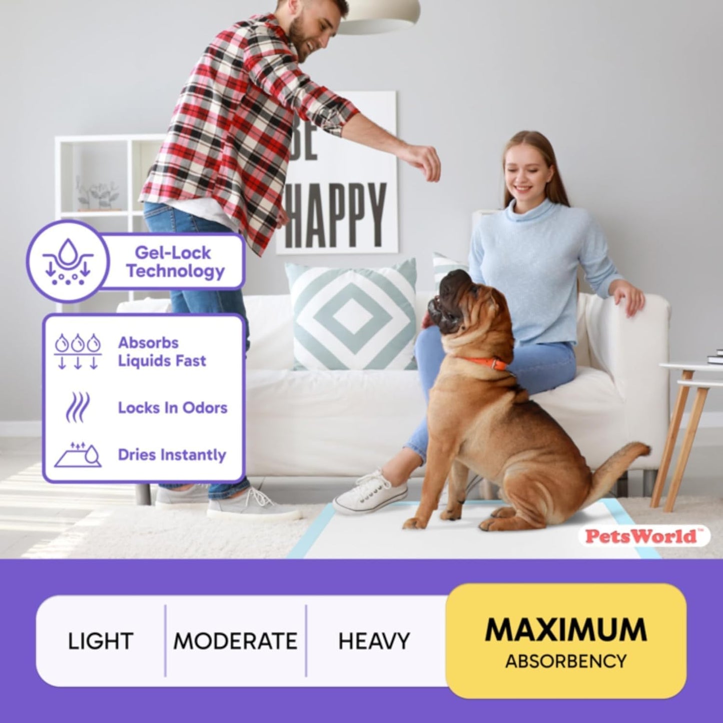 PETSWORLD Giant Dog Potty Pads, Odor-Eliminating, 36" x 36", Ultra Absorbent 5-Layer Leak-Proof Training Pads for Dogs & Cats (36x36, 2400 Count)