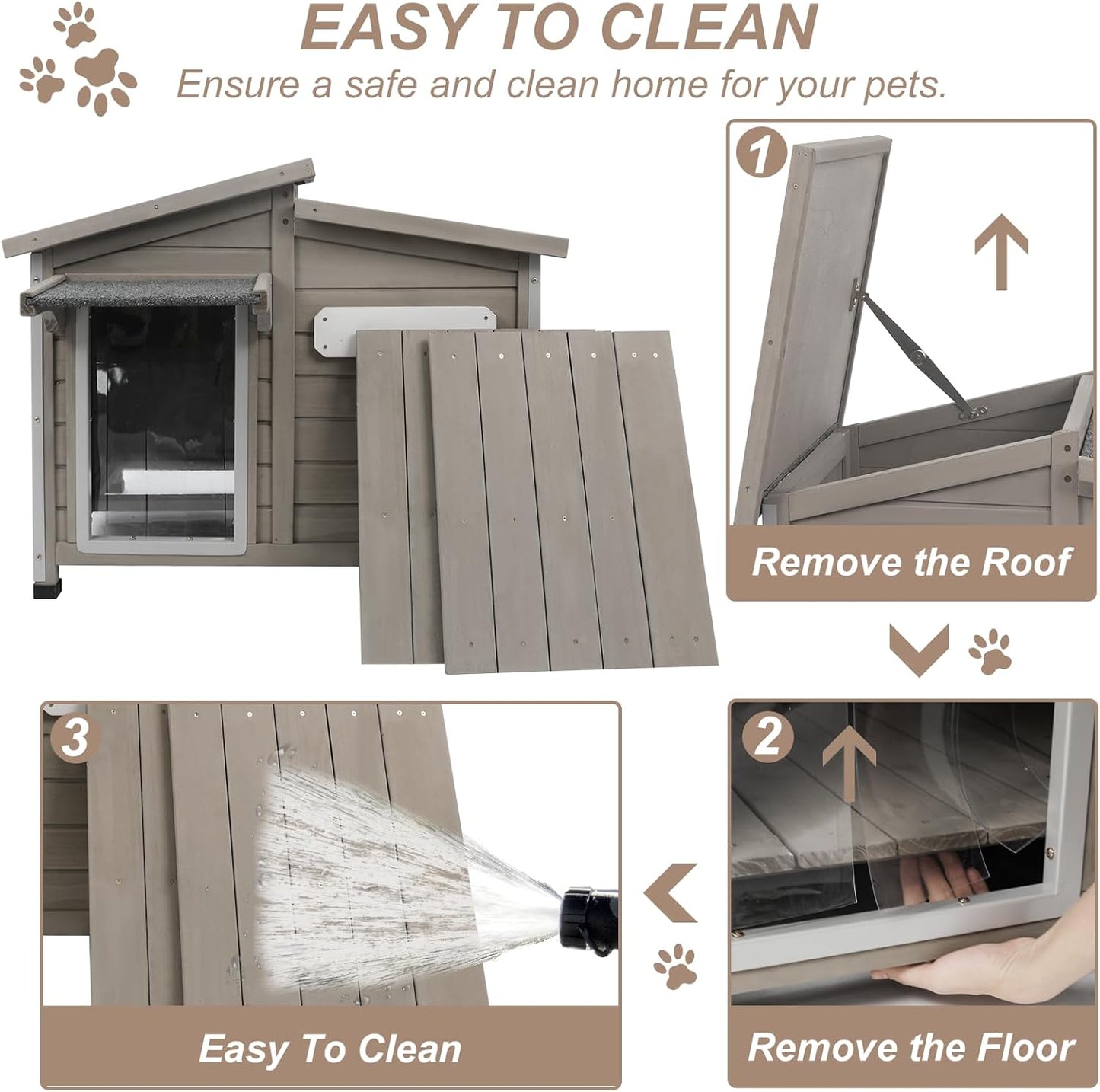 43" L Outdoor Extra Large Dog House with Removable Floor, Raised Feet, Anti-Chewing Iron Frame – Wooden Kennel with Asphalt Roof, Window for Indoor/Outdoor Use, Ideal for Medium to Large Dogs