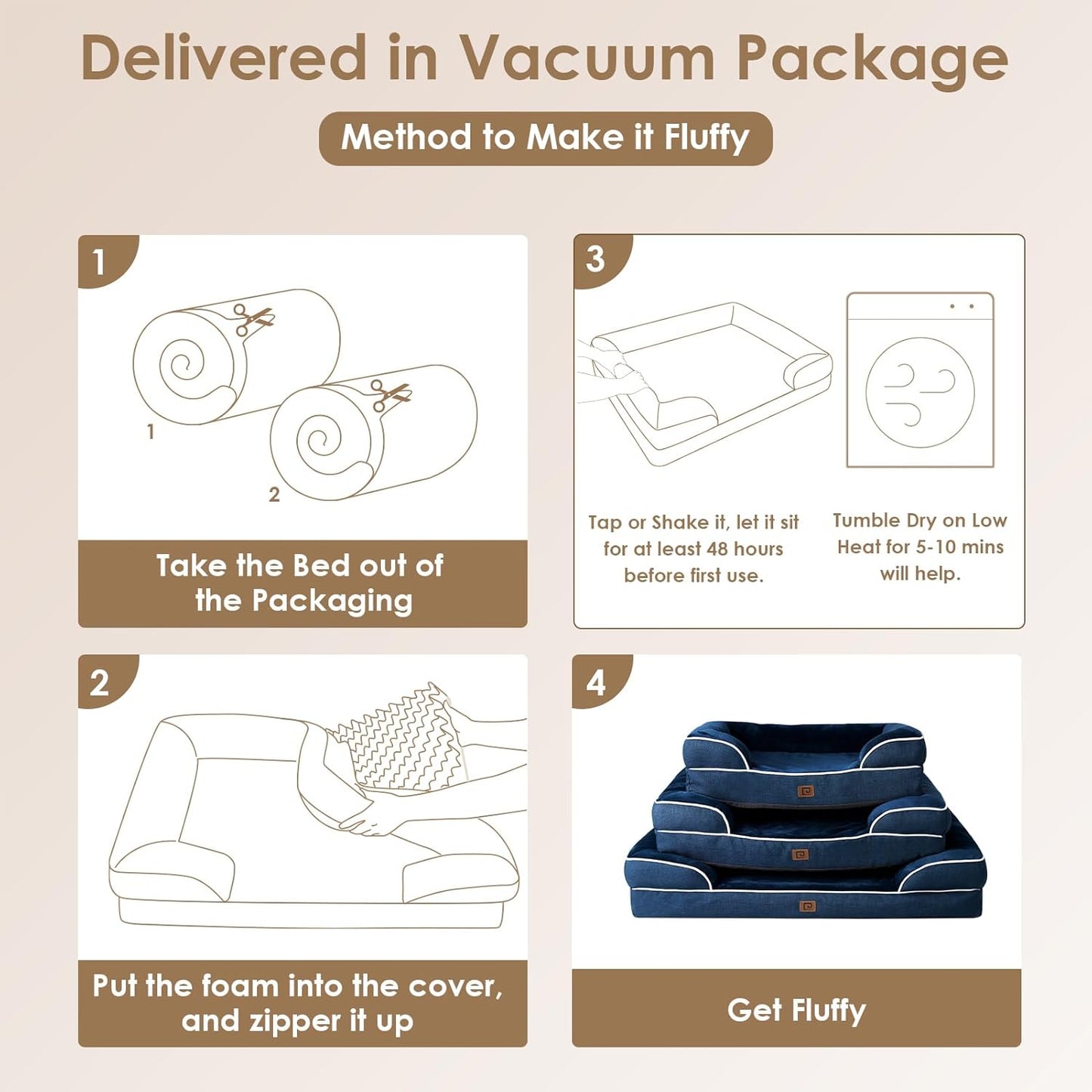 EHEYCIGA Orthopedic Dog Beds for Large Dogs, Waterproof Memory Foam Large Dog Bed with Sides, Non-Slip Bottom and Egg-Crate Foam Pet Couch Bed with Washable Removable Cover, Navy