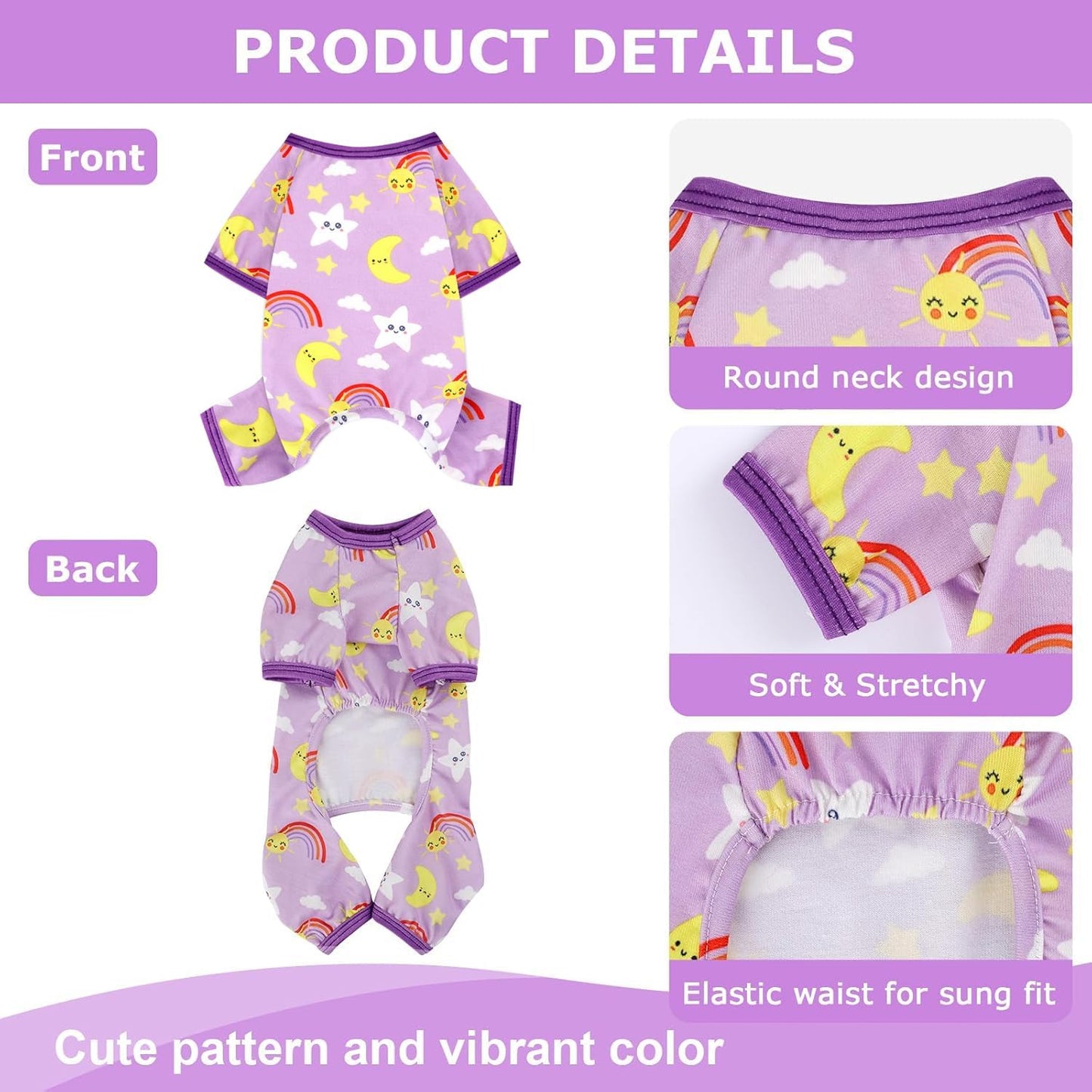 Dog Pajamas Pjs Spring Summer Dog Clothes for Small Dogs Girl - Boy - Small Size Dogs, Soft Stretchy Puppy Clothes Doggie Onesies Cat Pet Jammies Outfit (Star Purple, Large)