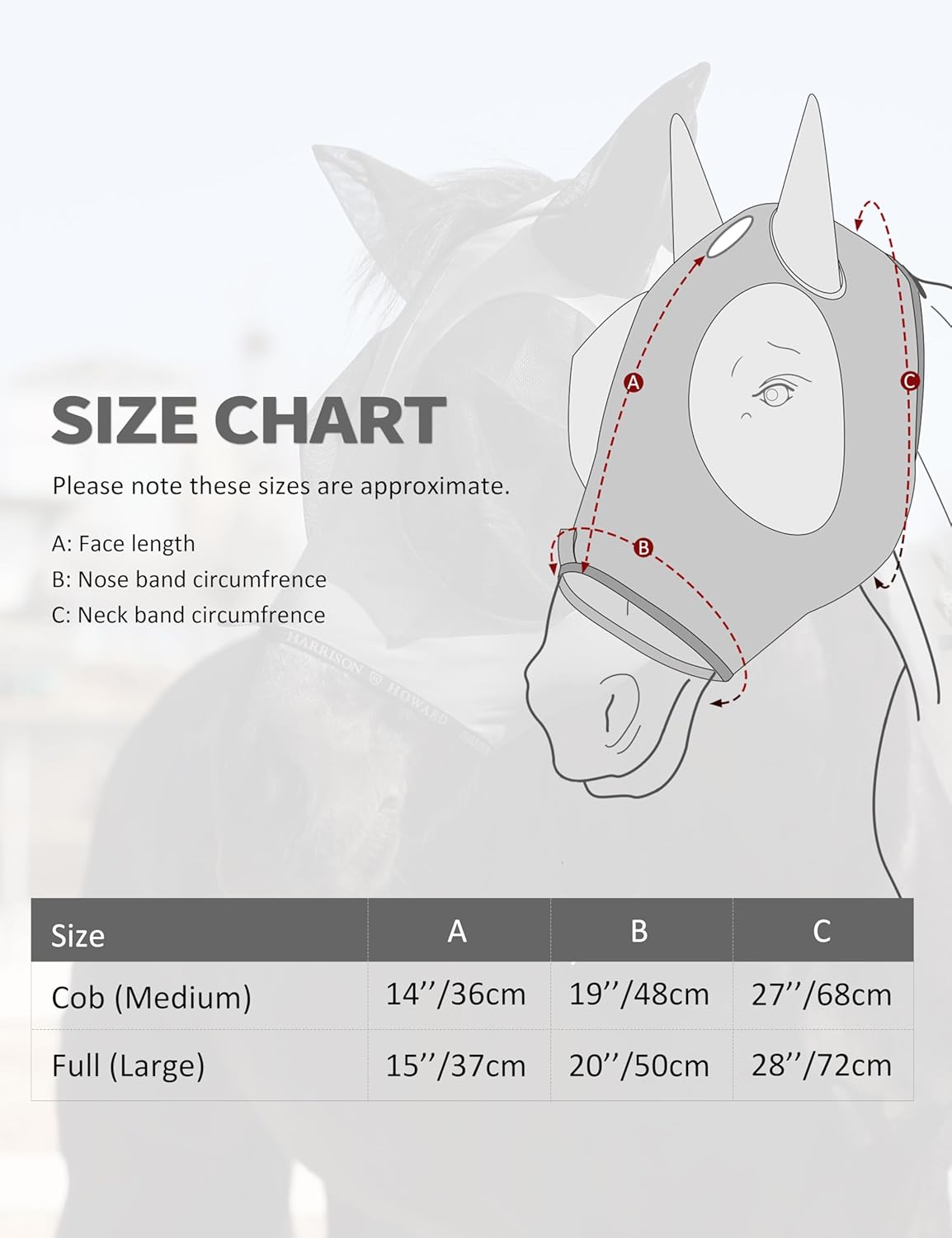 Harrison Howard Horse Fly Mask with Forelock Opening Stretch Breathable and Comfortable for Horses UV -Protection Grey M
