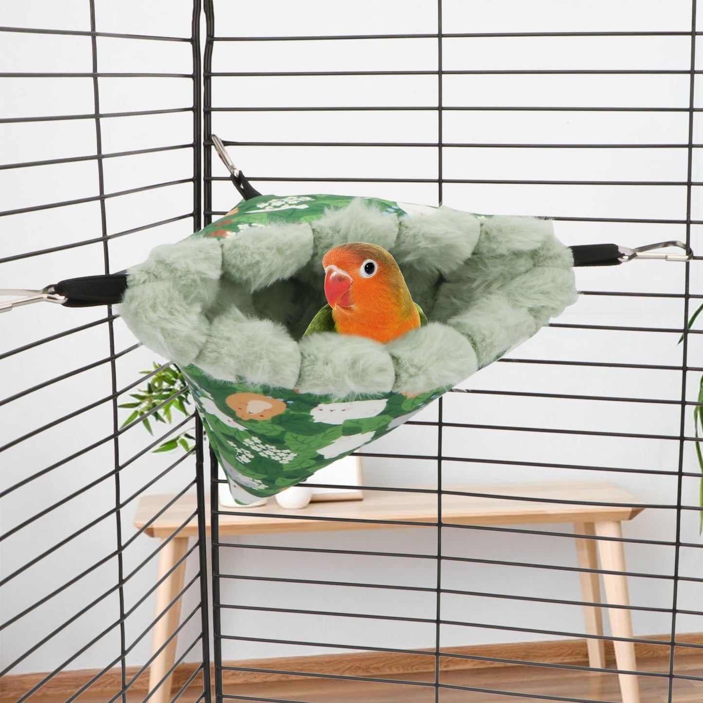 Wontee Bird Nest House Winter Warm Hanging Hammock Bird Bed Snuggle Hut for Parakeets Budgies Caique Conures Cockatiels (Small, Green)