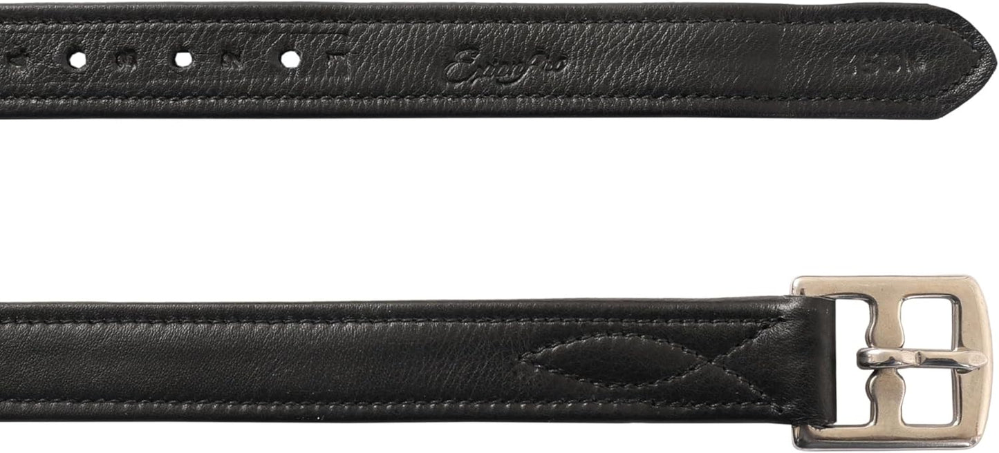 Exion FlexiStrong Stirrup Leathers for English Saddles – 1" Premium Calfskin with Nylon Core – Numbered Holes, Stainless Steel Buckles – Black/Brown – Horse Riding Gear (48"/120cm to 62"/155cm)