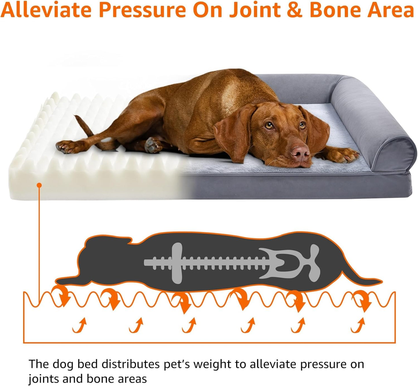 Amazon Basics Living Room Couch Dog Bed with Premium Foam, Pressure-Relief Support for Dogs up to 90lbs, Machine Washable Cover, Extra Large Sized (44" x 35"), Grey