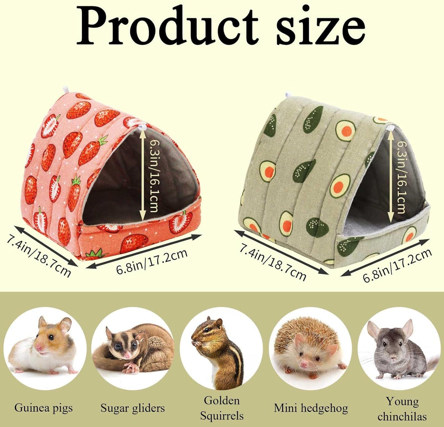 JSPYFITS 2 Pack Guinea Pig Hideout,Small Animal House Guinea Pig Bed Washable Cage Accessories for Small Pet Bunny/Rabbit/Hamster/Chinchilla Guinea Strawberry/Avocado