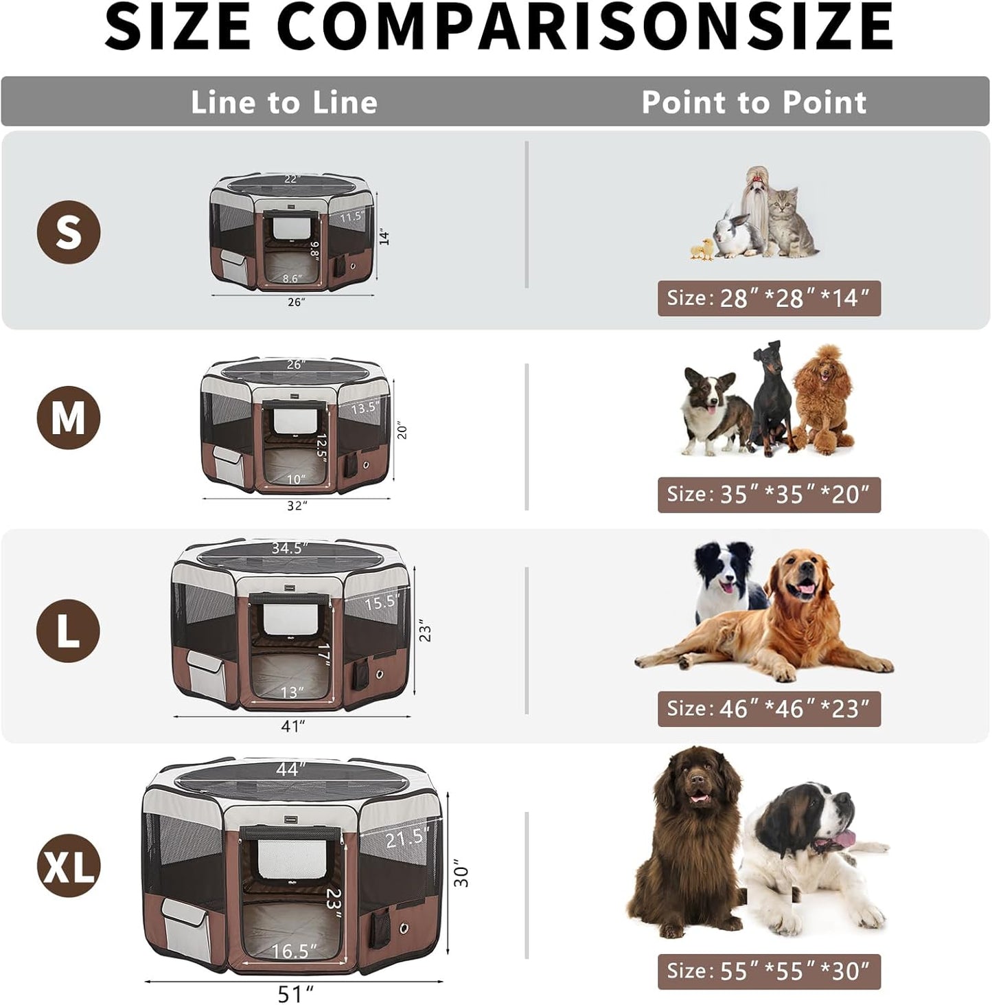 DONORO Dog Playpen Portable Pet Play Pens for Small Dog/Cat/Rabbit/Chicks, Cat Playpen Indoor/Outdoor with Carring Case, Removable Zipper Top and Bottom (Brown, Small (28"x28"x14"), 8)