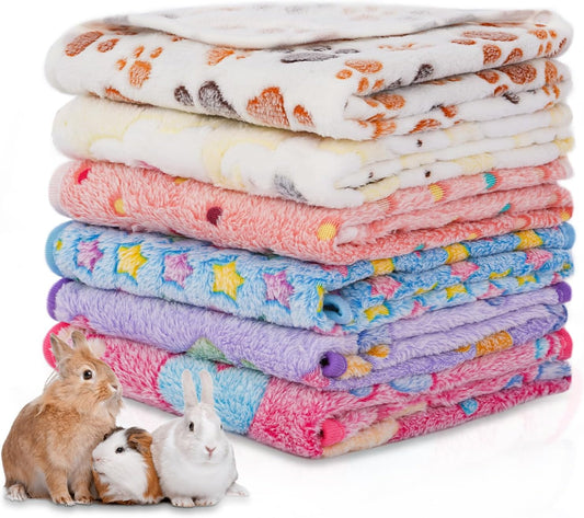 6 Pack Guinea Pig Cage Liner, Washable Guinea Pig Fleece Blankets Beding Accessories, Flannel Throw Warm Sleep Mat, Pet Pee Pads for Small Animal Hamster Rabbit Puppy Cat (Light Color, 30x20 Inch)