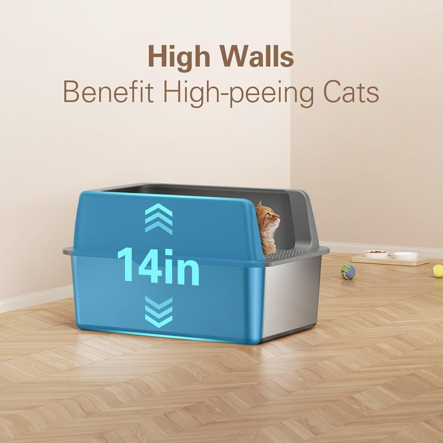 Zarler Stainless Steel Litter Box with Lid, 8” Deep Extra Large Cat Litter Boxes, XL Metal Litter Box for Big Cats with High Sided, Black (Non-Sticky, Easy to Clean, Anti-Urine Leakage)