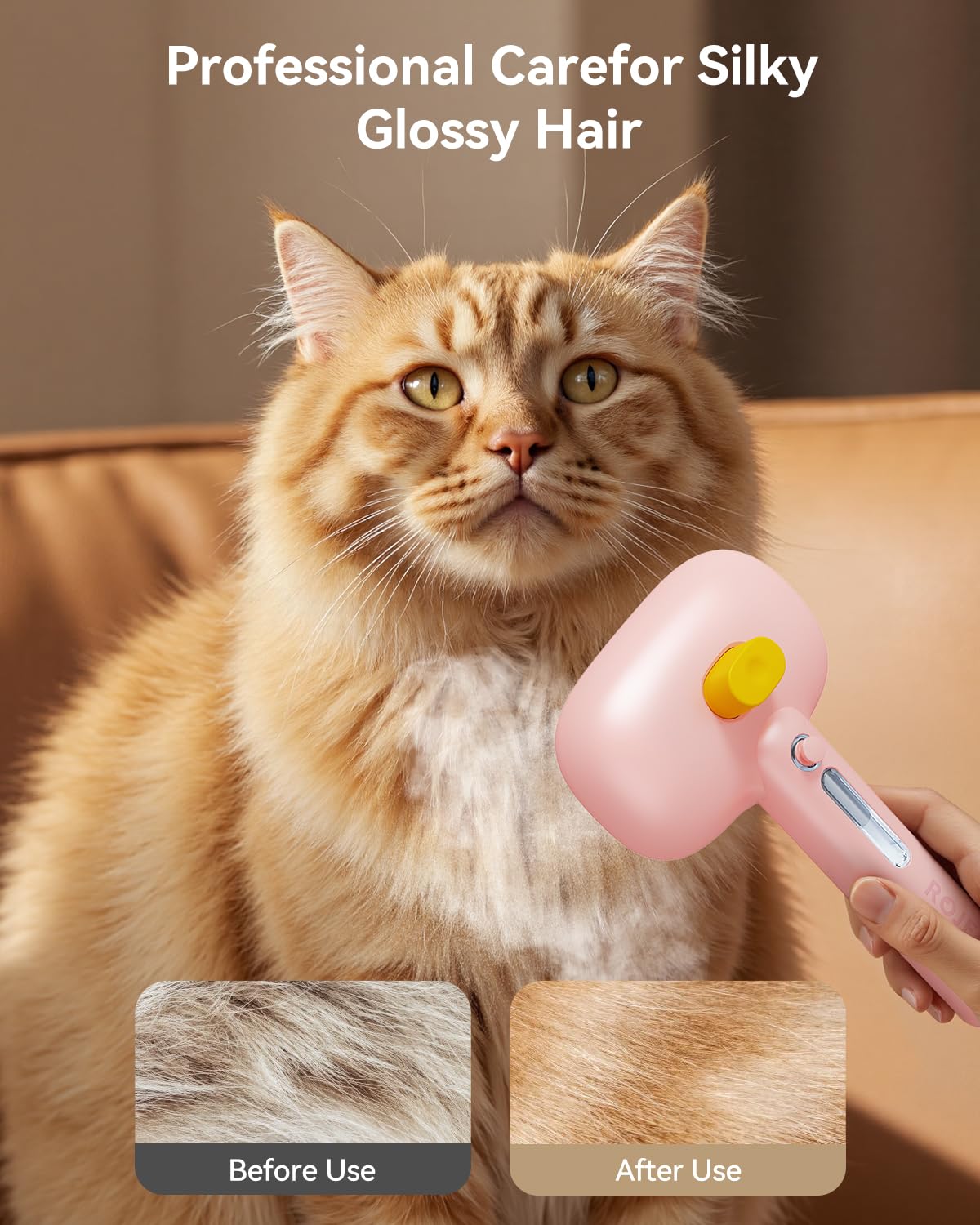 ROJECO 3-in-1 Pet Steam Brush for Cats&Dogs - Detangling Comb with Adjustable Mist, Handheld Deshedding Grooming Tool for Long/Short Hair, Massage Brush & Shedding Control Gift,Cordless,Pink