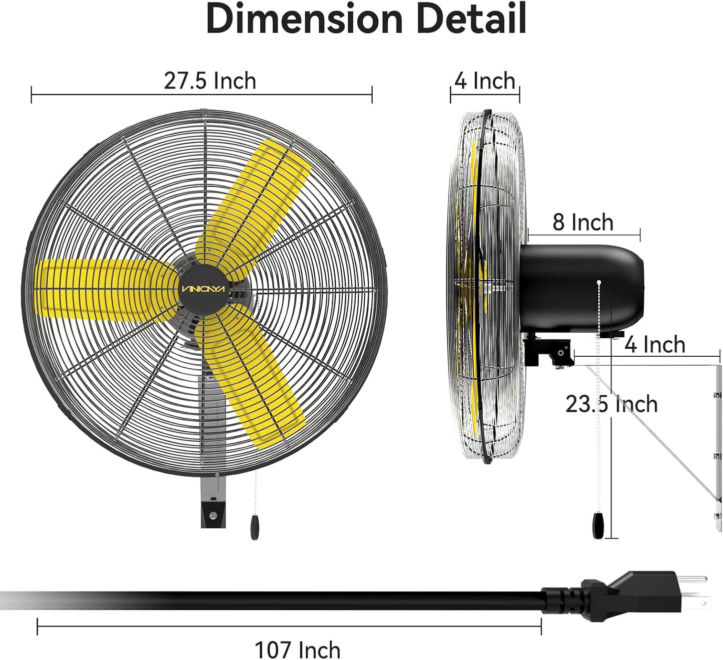 24 Inch Industrial Wall Fan Oscillating, 7800 CFM Commercial Metal Wall Mount Fans with Poweful Motor, 3 Speed, Heavy Duty Indoor for Warehouse, Workshops, and Garage, UL Listed
