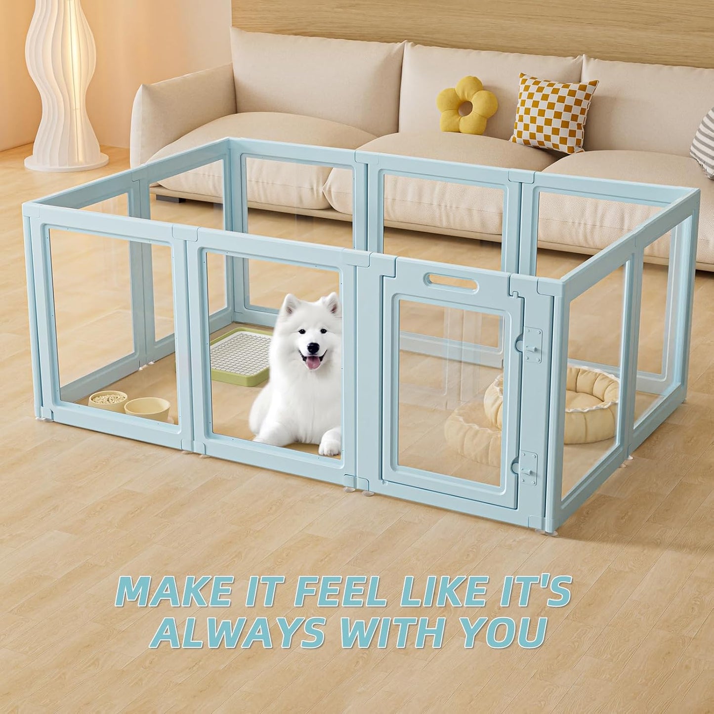 DIY Clear Acrylic Dog Playpen House,Quick Easy Assembly and Disassembly,Strong Floor Suction,Indoor and Outdoor Use,Easy Cleansing Puppy Fence (Sky Blue, 30.3" H, 10PCS)