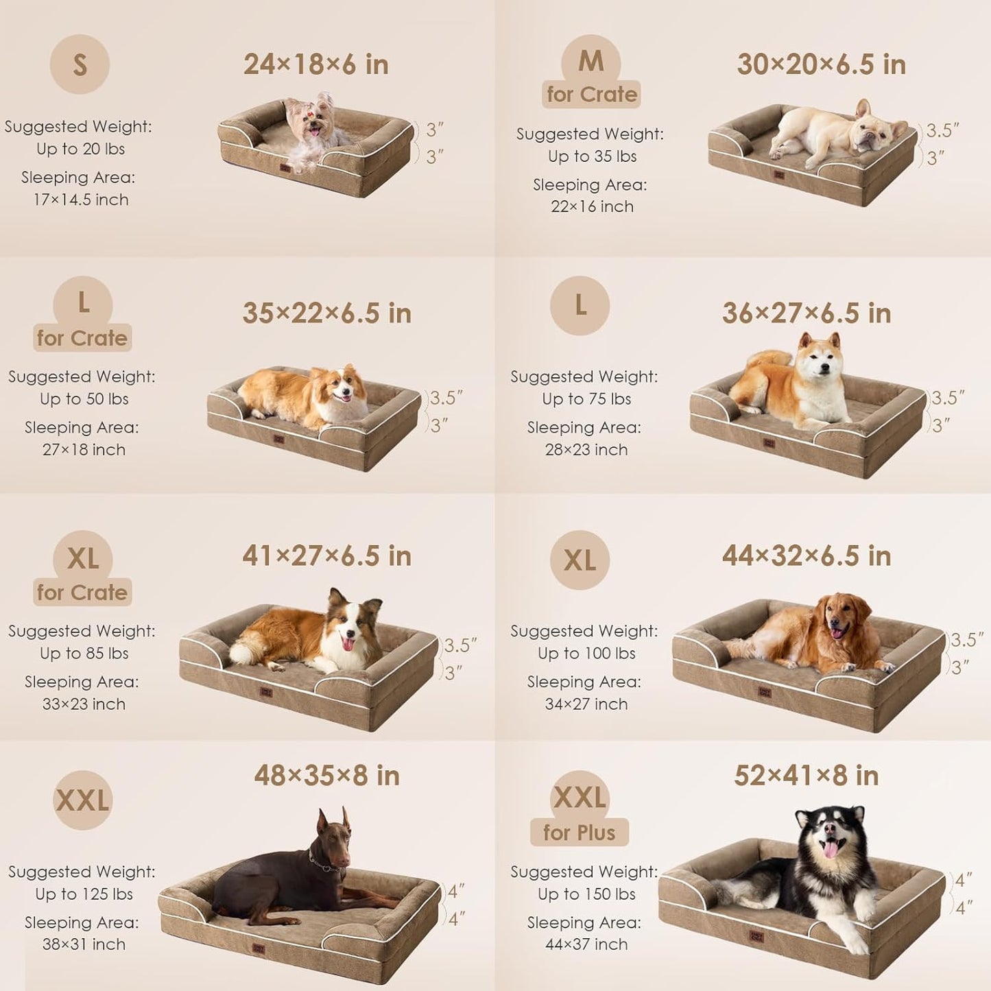 EHEYCIGA Orthopedic Dog Beds for Extra Large Dogs, Waterproof Memory Foam XXL Dog Bed with Sides, Non-Slip Bottom and Egg-Crate Foam Big Pet Couch Bed with Washable Removable Cover, Camel