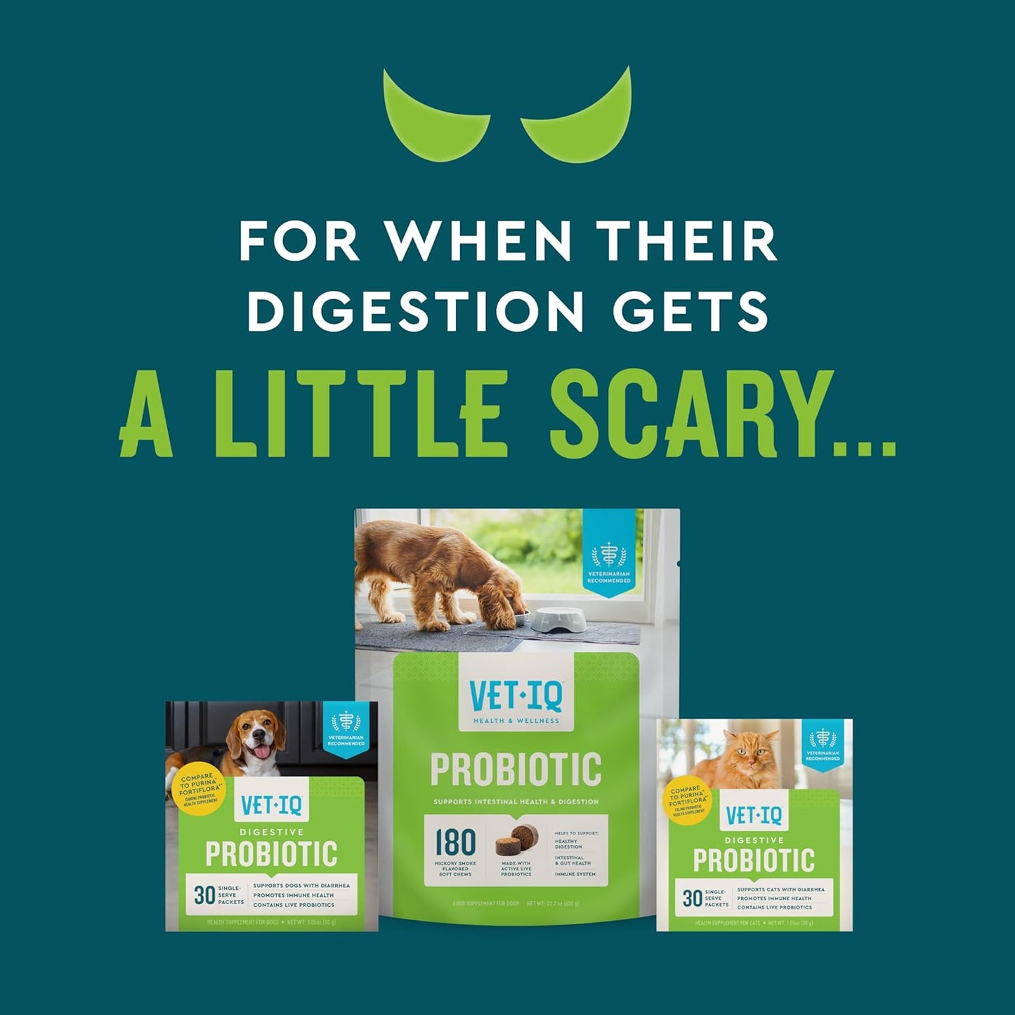 VetIQ Probiotic Supplement for Dogs, Digestive Support for Dogs, Nourishes Gut Bacteria and Supports Bowel Function, Hickory Smoke Flavor, Made in The USA, 60 Count