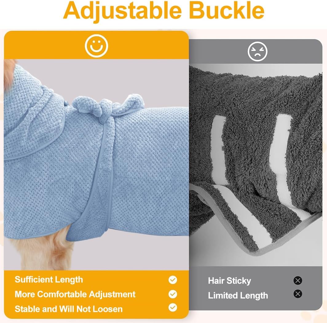 KOOGALSmall to Medium Size Dog Bathrobe, Quick Drying Super Absorbent Used for After Bathing, Warm Dog Towels, Adjustable Hoodies and Belts for Pet Dogs Bath Clothes Products(Blue Jacquard, XL)