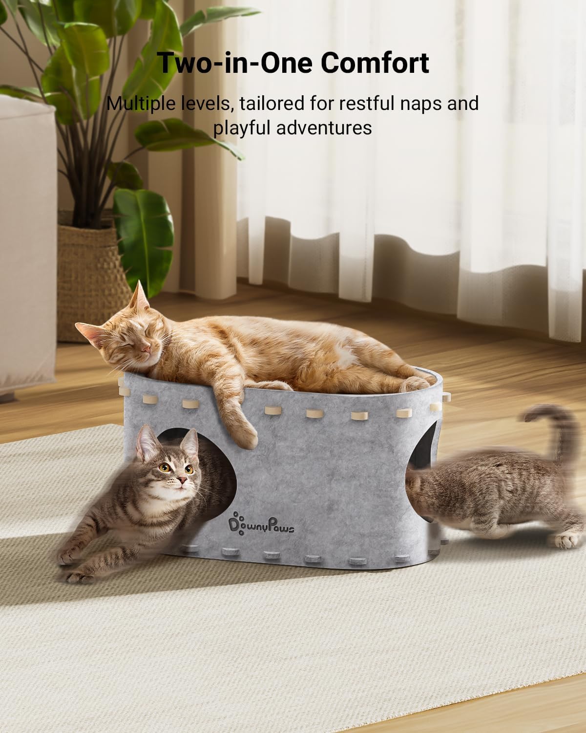 DownyPaws Cat House for Indoor Cats, Cat Bed Cave for Multiple & Large Cats Up to 22 Lbs, Scratch Resistant Peekaboo Cat Caves, Foldable Tunnel Enclosed Bed, PeekaPurr, Marble