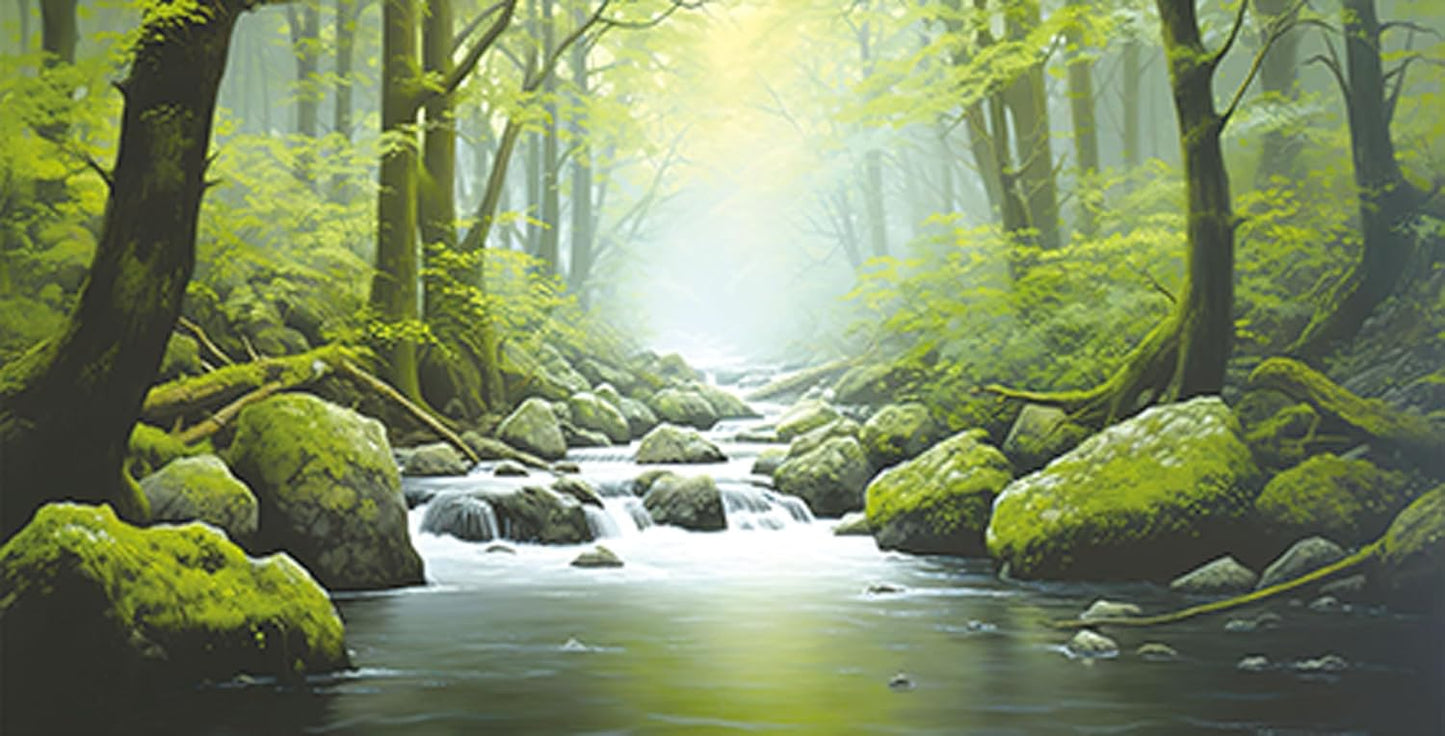 24X16IN Tropical Forest Terrarium Background, Natural Green Forest Tree Reptile Habitat Background, Misty Rainforest Aquarium Background, with 8 EVA Double-Sided Tape