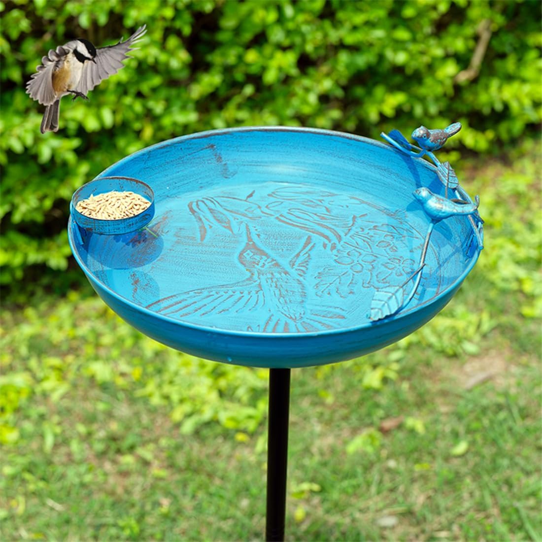 Metal Bird Bath for Outdoor, 37 Inch Tall Birdbath with Stake, Standing Bird Baths with 13" Bowl & Decorative Small Bird Feeder & Cast Iron Bird for Outside Garden Patio Yard Decor
