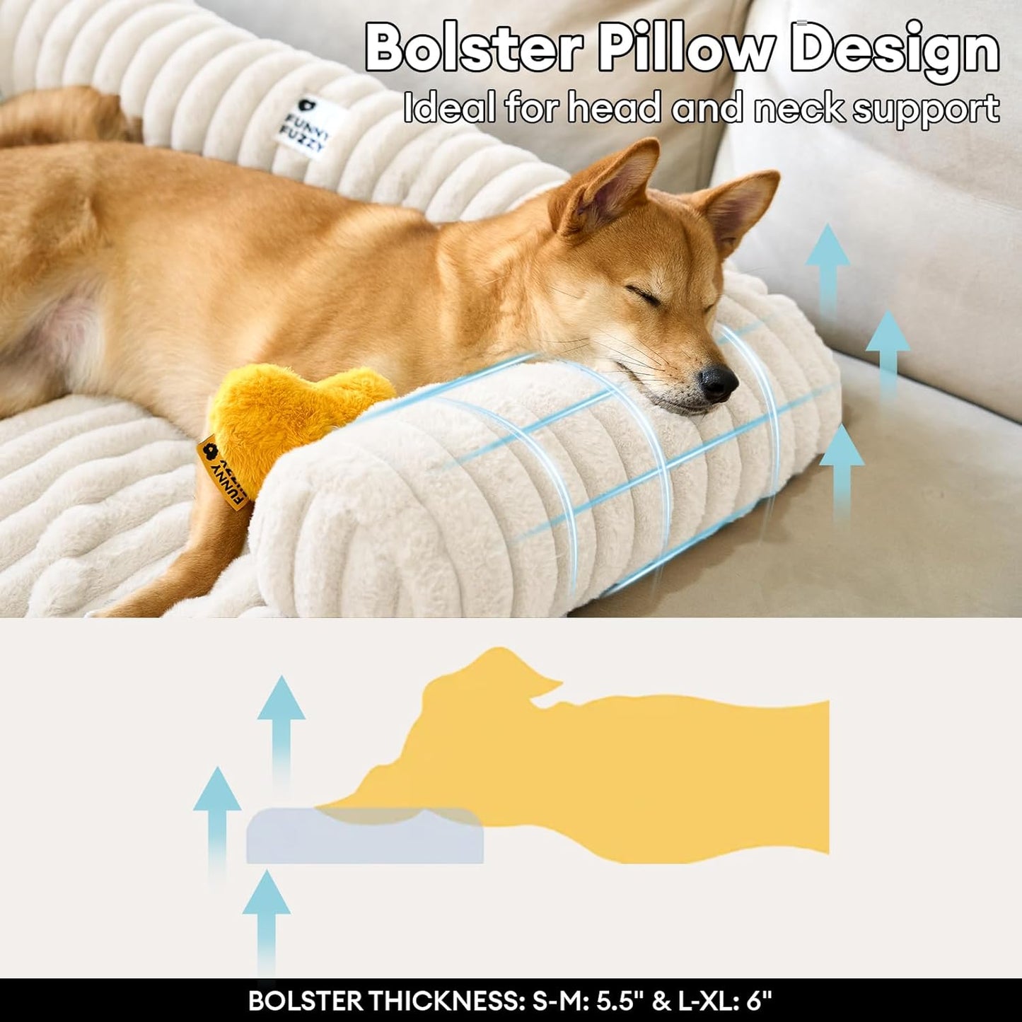 FUNNY FUZZY Pet Couch Cover for Sofa, Calming Dog Bed for Couch, Fluffy Plush Dog Couch Mat for Furniture Protector for Large Medium Small Dogs and Cats, Cream White