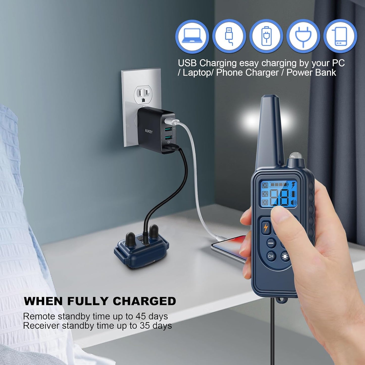 Shock Collar with Remote, Dog Training Collar, 4 Training Modes with Beep, Vibration, Safe Shock, Led Light, 2600 ft Wireless Range, Rechargeable for 3 Dogs, Small Medium Large 5-120Lbs