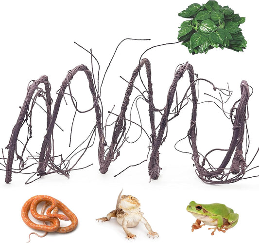 VCEPJH Long Reptile Vines Terrarium Plants 118 Inches Flexible Climbing Branch Snake Tank Accessories Greenery Habitat Decor for Bearded Dragon Chameleon Gecko Frog Lizard (S)
