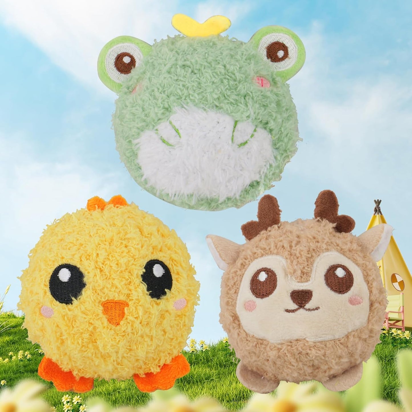 DKING 3Pack Squeaky Dog Balls,2 in1 Funny Puppy Ball Toys,Birthday Dog Toy for Small Medium Dogs (Farm Ball)