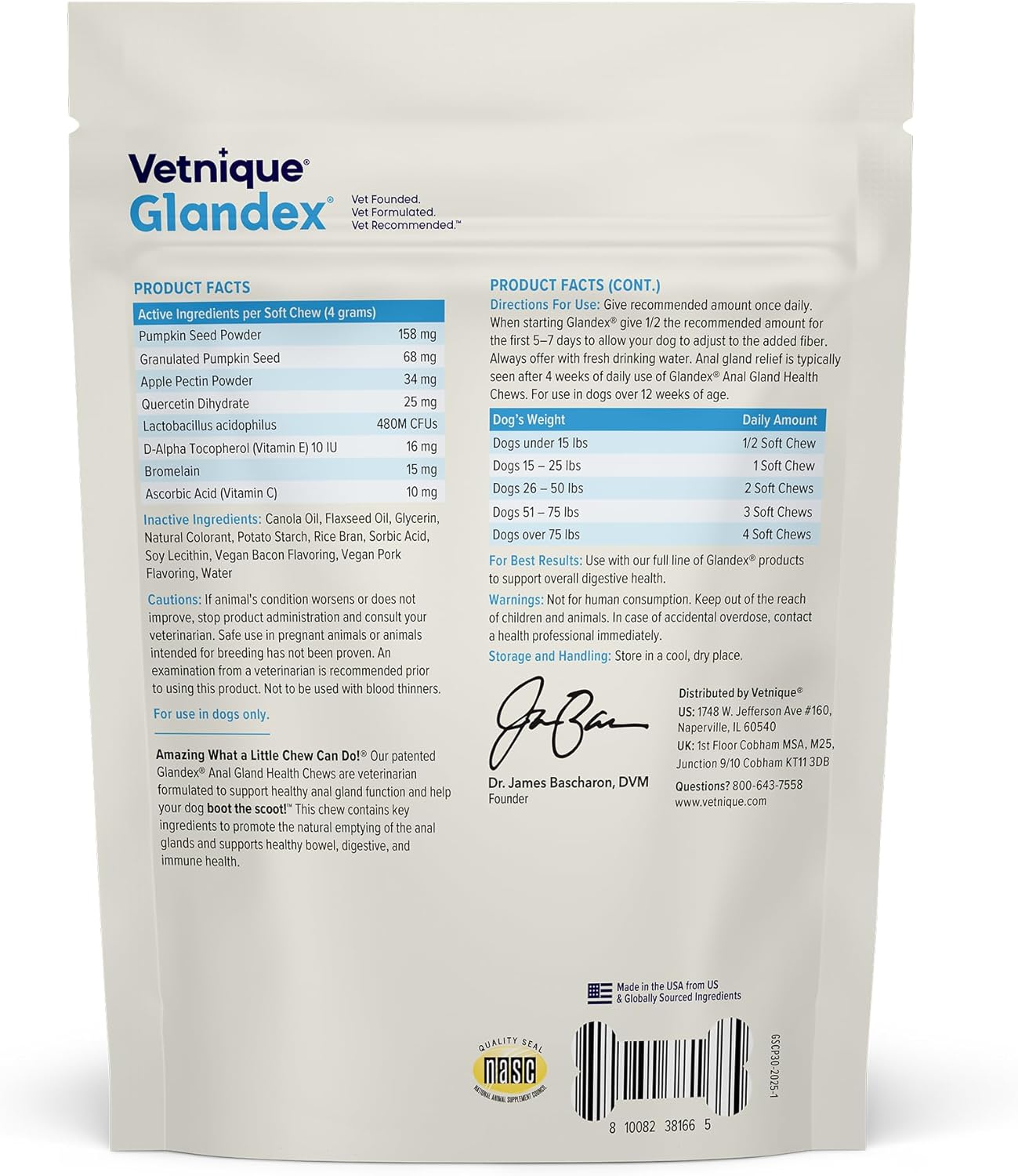 Vetnique Labs Glandex Anal Gland Soft Chew Treats with Pumpkin for Dogs Digestive Enzymes, Probiotics Fiber Supplement for Dogs Boot The Scoot (Bacon Flavor Chews, 30 Count)