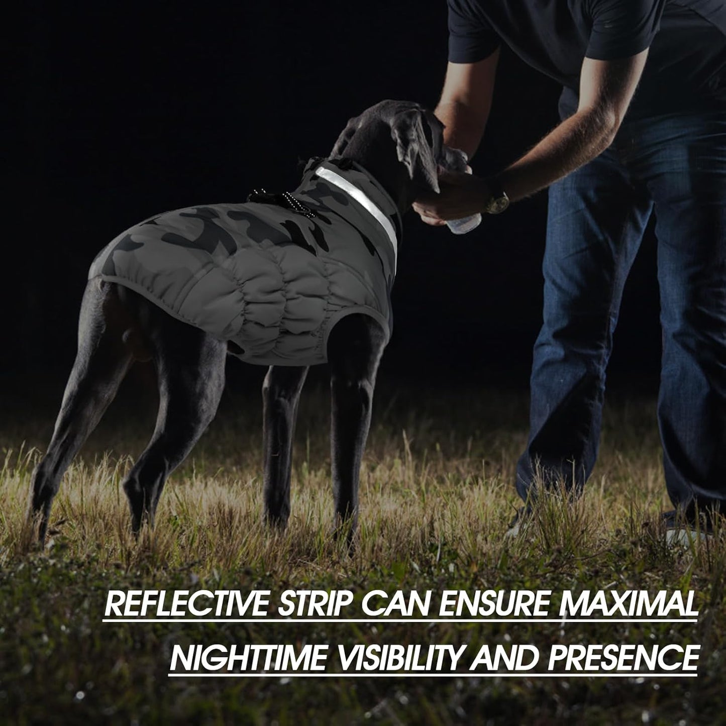 FUAMEY Dog Coat for Large Dogs,Waterproof Dog Winter Jacket with Harness Built in Puppy Cold Weather Coats Reflective Pet Vest with Zipper Warm Fleece Dogs Snowsuit Windproof Grey Camo L