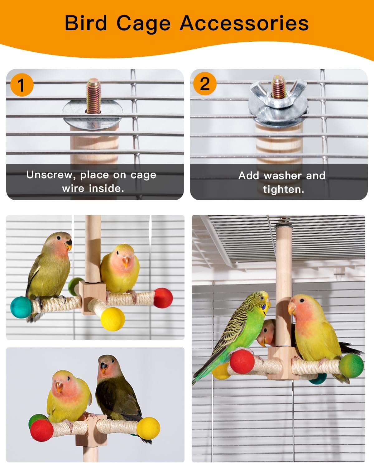 Bird Stand Perch Toy, 360° Wooden Spinning Toy for Parrots, Fun Cage Toy Accessory, Suitable for Budgies, Cockatiels, Lovebirds, Parakeets, Finches and Other Small to Medium Birds