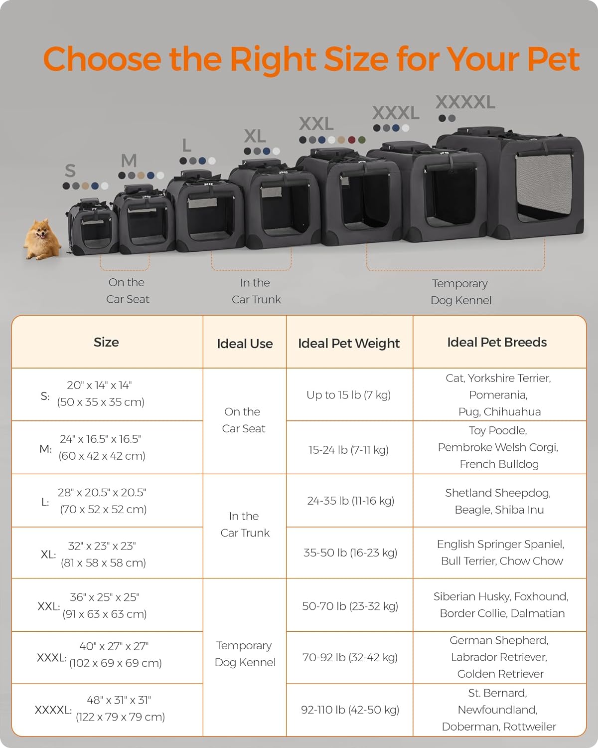 Feandrea 36 Inches Collapsible Soft Dog Crate, Portable Travel Dog Crate for Indoor and Outdoor Use, Dog Carrier Kennel with Safety Zippers, for Living Room, Car, Travelling, Smoke Gray UPDC090G02