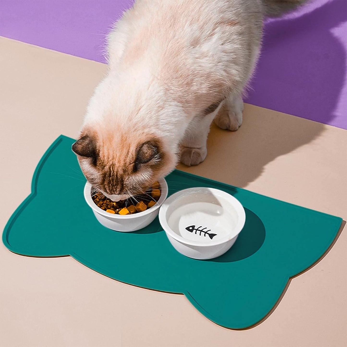 Cat Food Mat, Silicone Pet Feeding Mat for Floor Non-Slip Waterproof Dog Water Bowl Tray Cushion (17" x 10", MARRS Green)