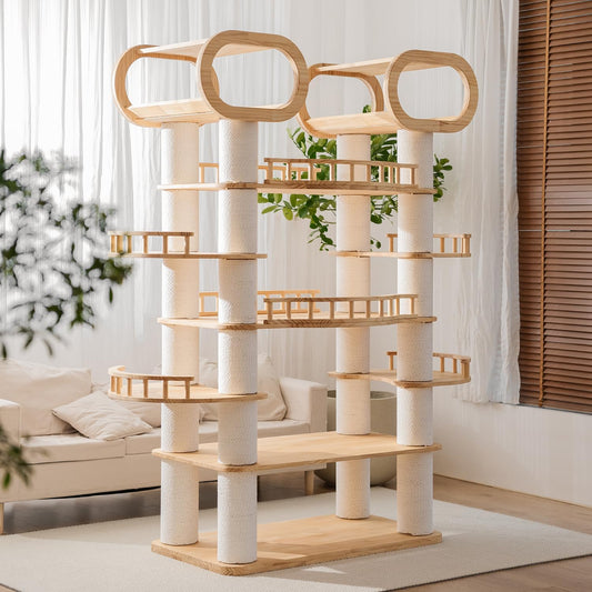 77'' Large Modern cat Tree, Multi-Level Tall Solid Cat Tower, Cat Furniture for Indoor Cats, Huge Cat Condo for Multi-Cat Families