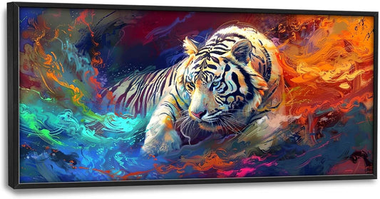 Quorin White Tiger Large Wall Art Abstract Colorful Tiger Animal Pictures Wall Decor Canvas Print Painting Artwork for Bathroom Living Room Bedroom 60L x 30W
