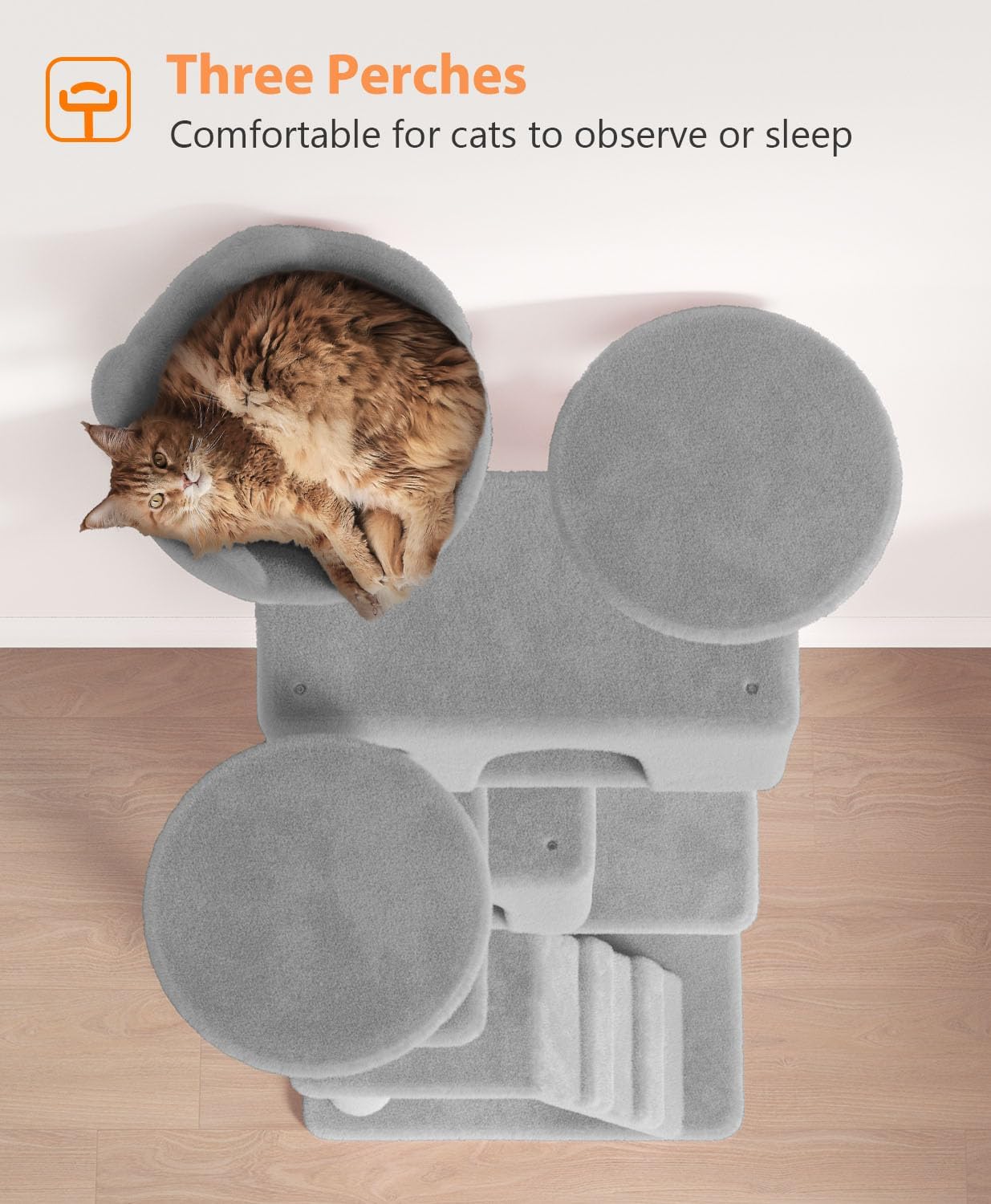 77'' Cat tree Tower for Indoor Cats Large Adult,Cute/Tall Modern Cat Tree for Big Cats 20 lbs,Plush Multi-Level Cat Condo with Scratching Posts,Dangling Ball for fun play(Light Gray, 77 inch)