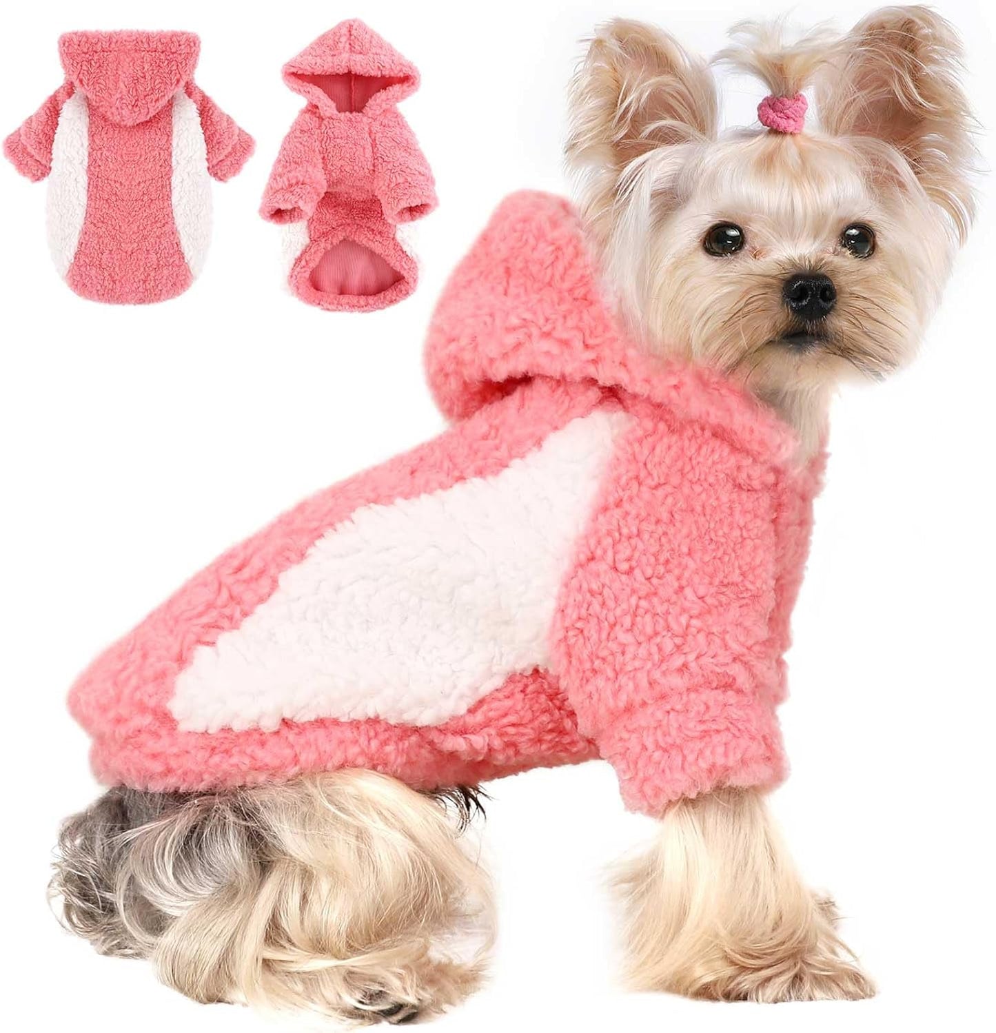 YIKEYO Dog Hoodie Pet Clothes Sweater with Hat Soft and Warm Cold Weather for Small Patchwork Hood(Pink, XXS)
