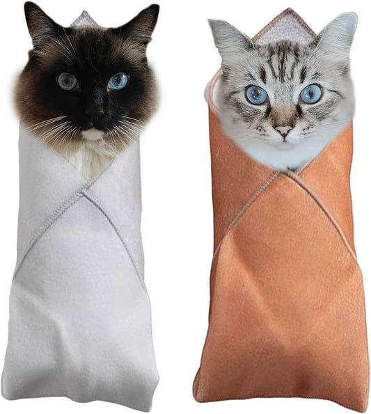 2PCS Cat Wrap for Cutting Nails, 21x21in Self-Adherent Pet Cat Grooming Wrap for Medicine, Nail Clipping, Teeth Brushing, Ear Cleaning | Anti-Escape Anti-Bite Anti-Scratch (Solid)
