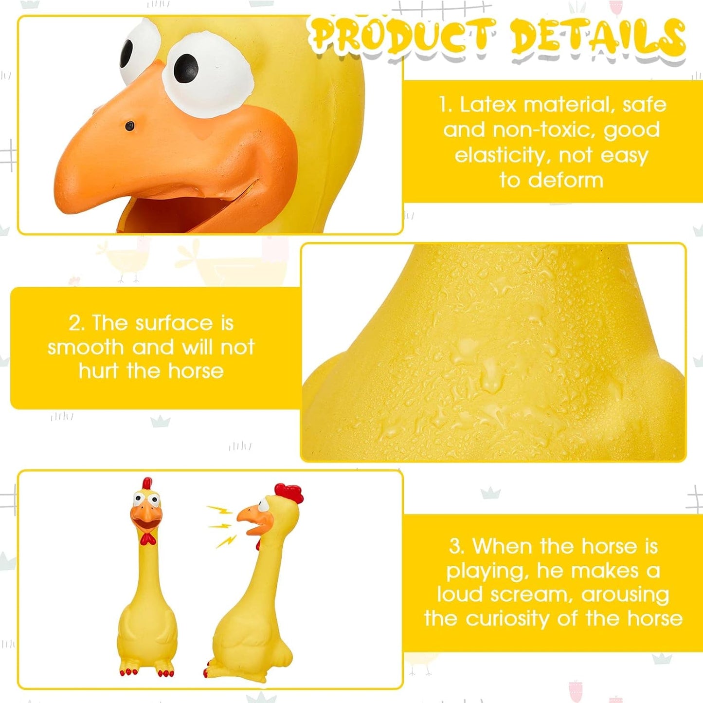 Hungdao 2 Pcs Rubber Chicken Squeaky Dog Toy 11 Inches Horse Toys Latex Reduce Separation Anxiety Screaming Chicken Toy for Small, Medium or Large Horse Pet (Yellow)