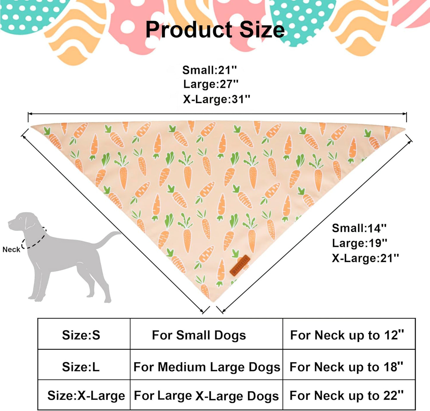 ADOGGYGO Easter Dog Bandanas, Rabbit Carrot Pet Scarf, Multi Size Offered, Orange Blue Easter Bandana for Extra Large Dogs Pets (X-Large)
