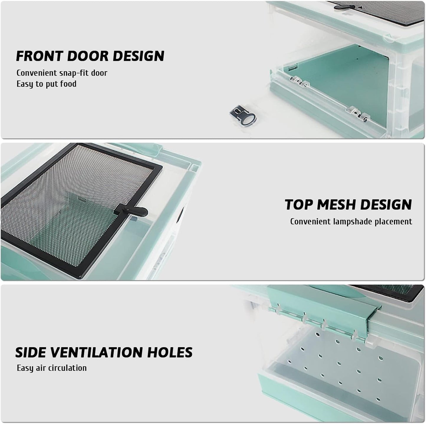 Hamiledyi Collapsible Gecko Tank Starter Kits, Reptile Travel Carrier 15.6" x 11.6" x 9.4" Small Portable Habitat Cages for Leopard Gecko, Bearded Dragon, Snake, Tortoise（Blue）