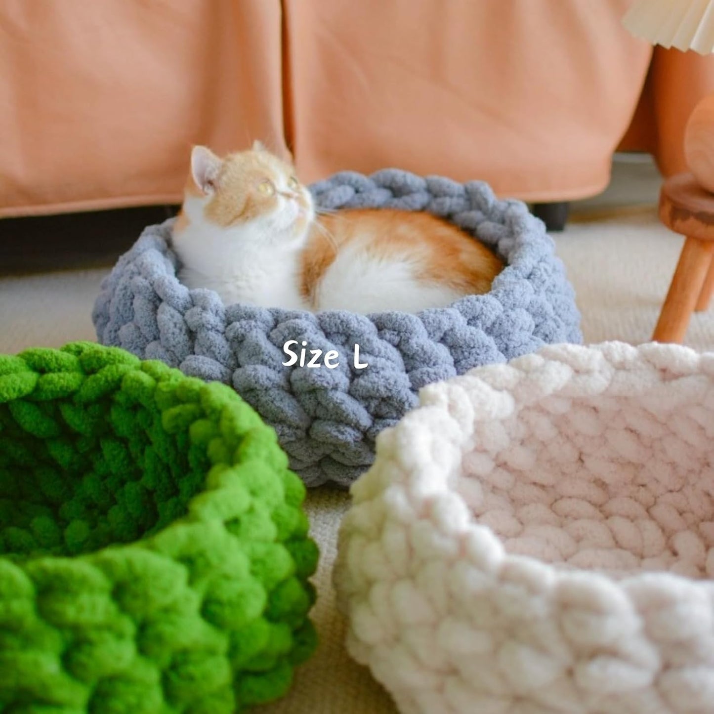 Cat Nest Bed – Premium Handwoven Washable Extra Soft Round Cave House for Indoor Kitten & Kitty, Small & Large (Grayish Blue,Large)